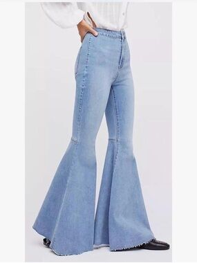 Free People Float On Flare High-Waist Light Blue Bell Bottom Jeans - Women